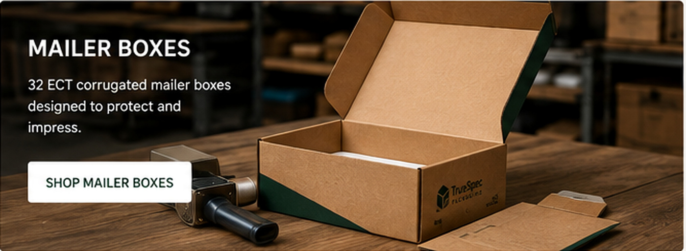Corrugated mailer box at commercial fulfillment station