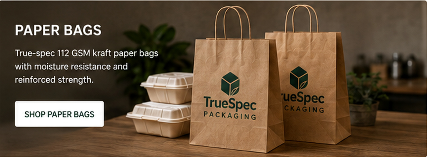 Commercial kraft paper bags in restaurant setting